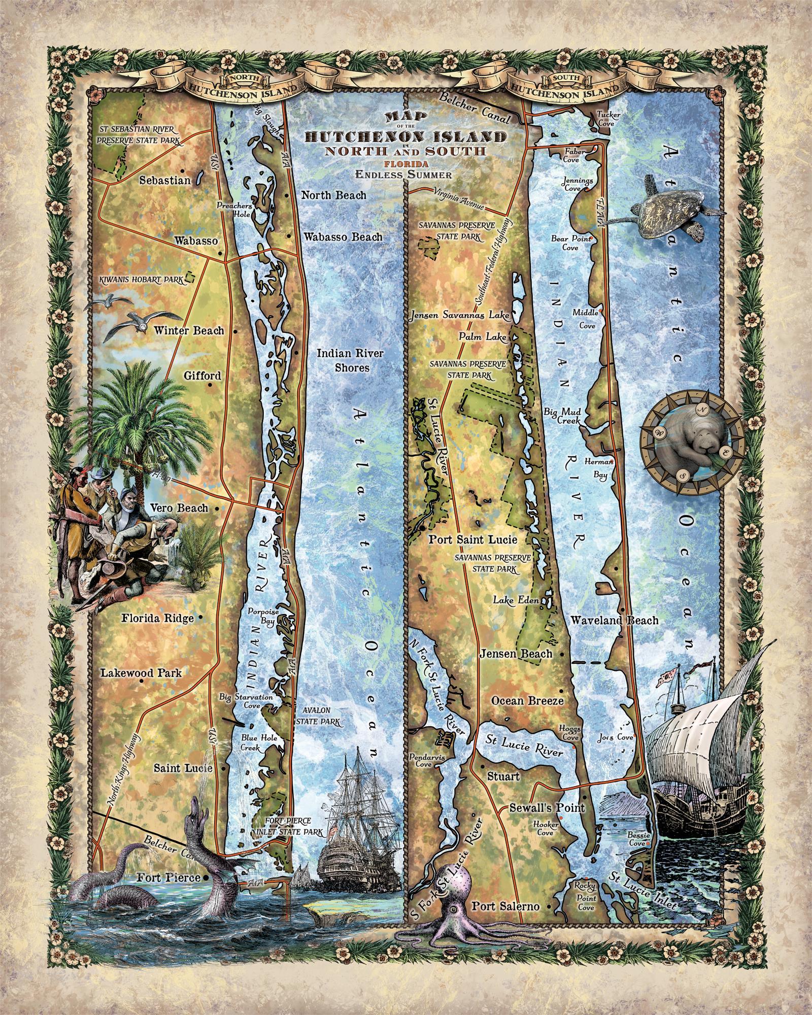 Hutchinson Island Florida Map Discovery Map Series: North And South Hutchinson Island - Great River Arts