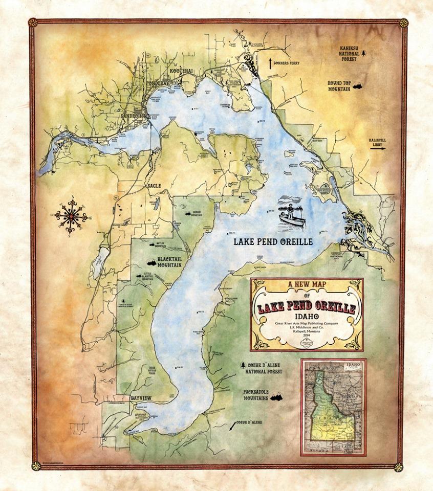 Lake Pend Oreille Fishing Map Travel Map Feature: Lake Pend Oreille, Idaho - Great River Arts