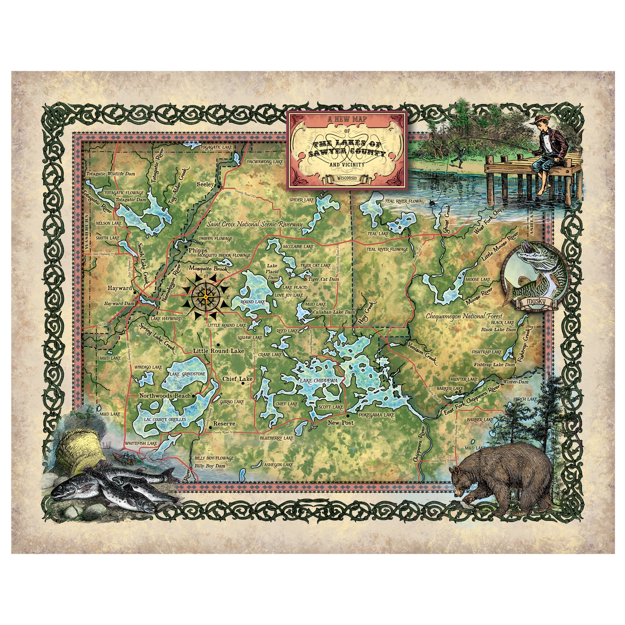 Travel Tuesday Map Series Lakes of Sawyer County and Vicinity, Wisconsin Great River Arts